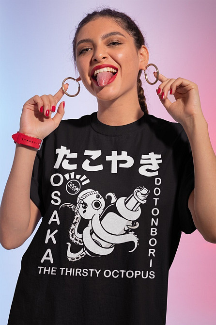 Футболка для хлопчика з аніме принтом Джапанесе Стреет Фоод Такойакі оверсайз (зріст від 165 до 180) Чорний AnimeJ0064m Дніпро - фото 2