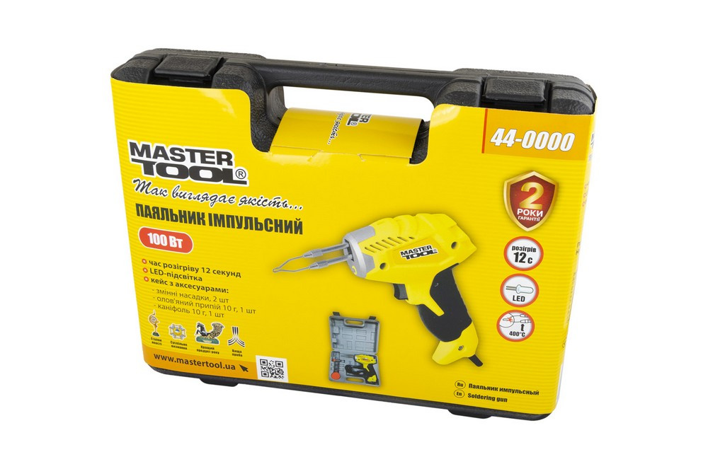 Паяльник імпульсний MASTERTOOL з трансформатором 100 Вт/220-240 V/50 Hz 0-400°С LED пластиковий кейс/аксессуари 44-0000 Коломыя - изображение 5