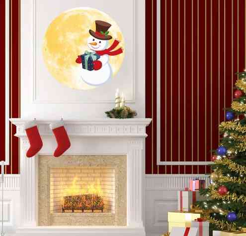 Новогодняя наклейка Луна и снеговик 30 см желтый Киев