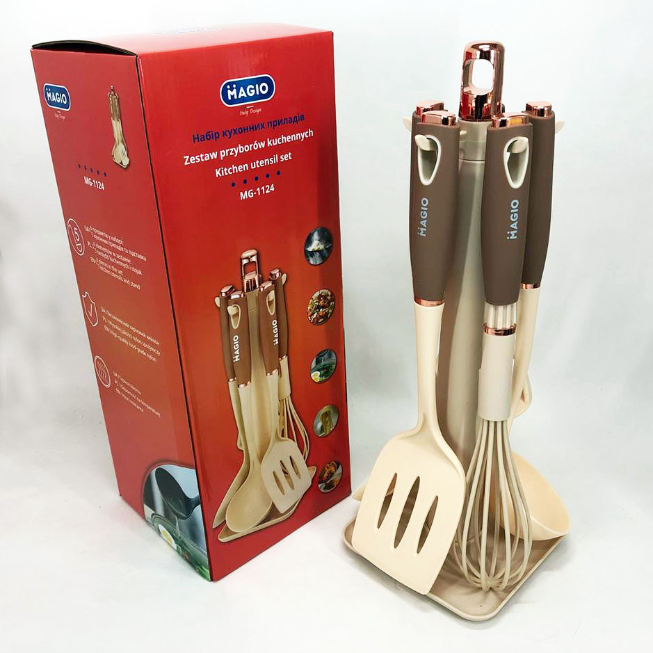 Якісний силіконовий набір Magio MG-1124, Набір кухонного приладдя на стійці ополоників для кухні HO-61 Львів - фото 4