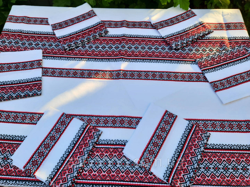 Скатертина на стіл, вишита в червоному кольорі Київ - фото 6