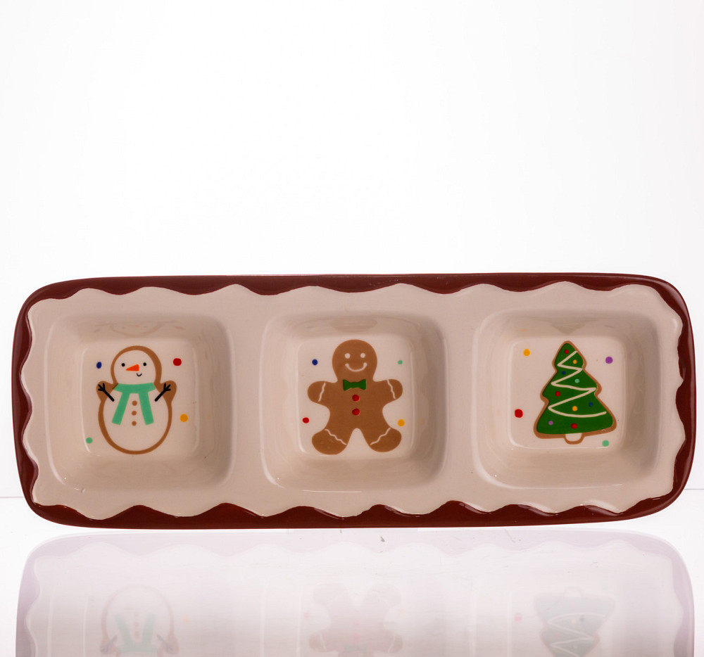 Yiwu Менажниця порцелянова Merry Christmas на 3 секції 30×11×2.5 (см) прямокутна CR-1-41 Коломия - фото 1