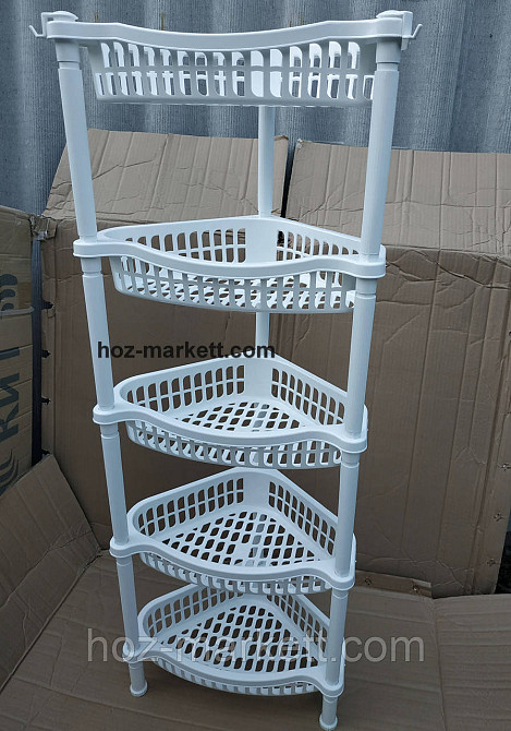 Кутова етажерка біла пластикова для ванни та кухні 5 ярусів Харків - фото 6