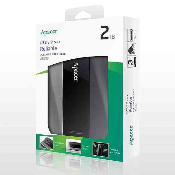 Портативний зовнішній жорсткий диск 2.5'' Apacer USB 3.2 Gen 1 AC533 2TB, колір чорний AP2TBAC533B-1 Одеса
