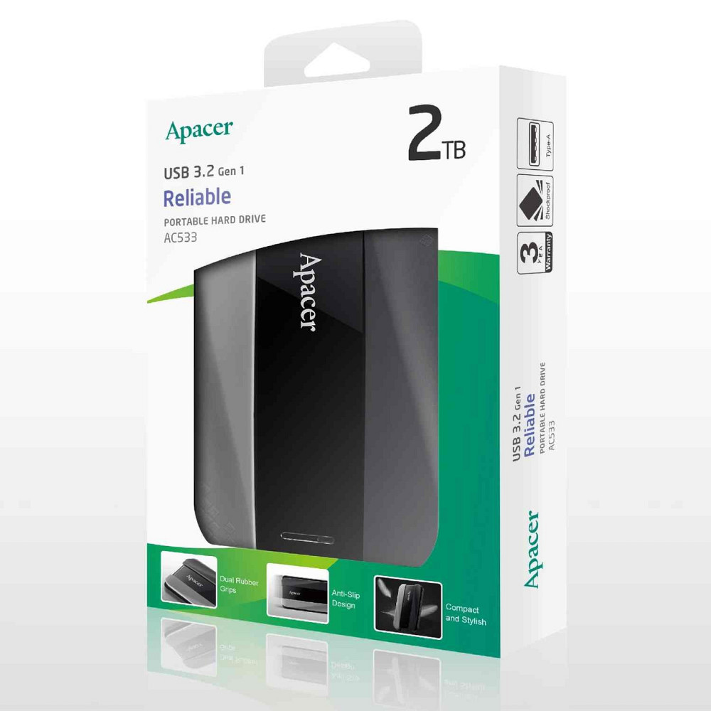 Портативний зовнішній жорсткий диск 2.5'' Apacer USB 3.2 Gen 1 AC533 2TB, колір чорний AP2TBAC533B-1 Одеса - фото 2