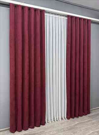 Комплект готових штор VR-Textil Мікровелюр Petek YL № 1712ш Бордовий 150х295 см 2 шт (33-0608) Київ
