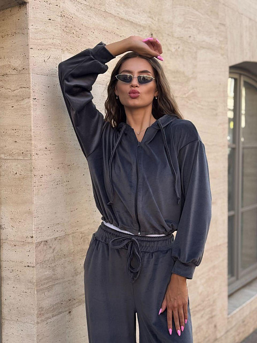 Жіночий стильний костюм з королівського велюру Графіт, 42/44 Одеса - фото 5