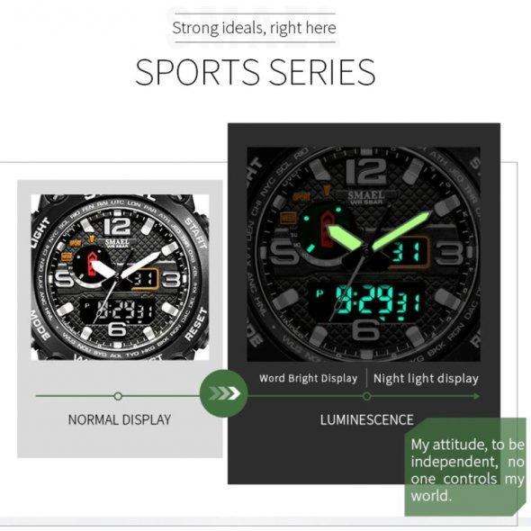 Водостійкий тактичний кварцовий годинник Smael Tank black Вінниця - фото 7