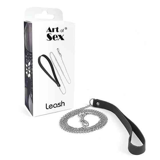Поводок на цепочке из натуральной кожи Art of Sex - Leash, цвет Черный Sex Aura Киев