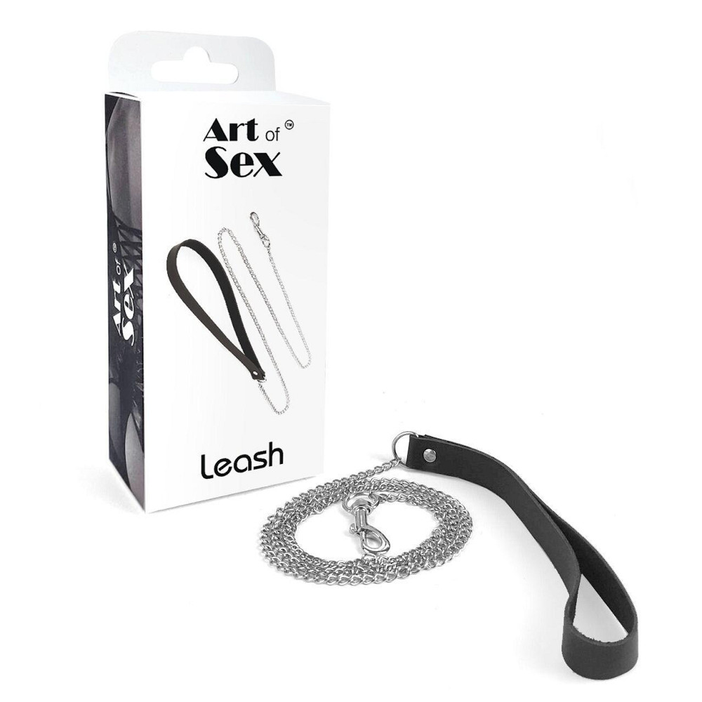 Поводок на цепочке из натуральной кожи Art of Sex - Leash, цвет Черный Sex Aura Киев - изображение 4