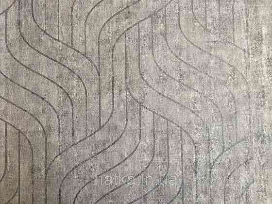 Шпалери метрові вінілові на флізелін Grandeco Feeling геометрія сріблясті смуги на сірому Київ