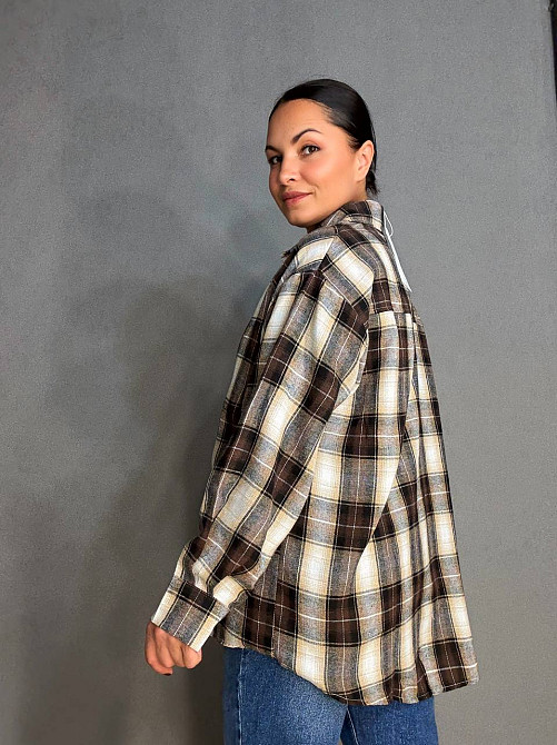 Рубашка женская Baoyu 225-1 в клетку оверсайз фланель, темно-коричневый, one size Киев - изображение 13