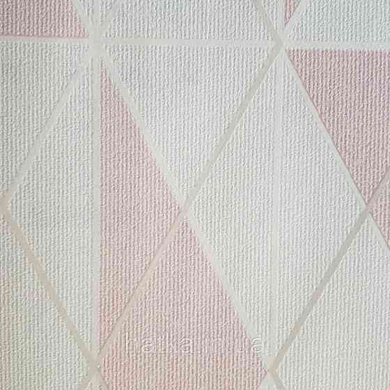 Шпалери вінілові на флізеліні Marburg Chelsea 0.53х10 квадрати ромби рожеві білі сріблясті смуги Київ