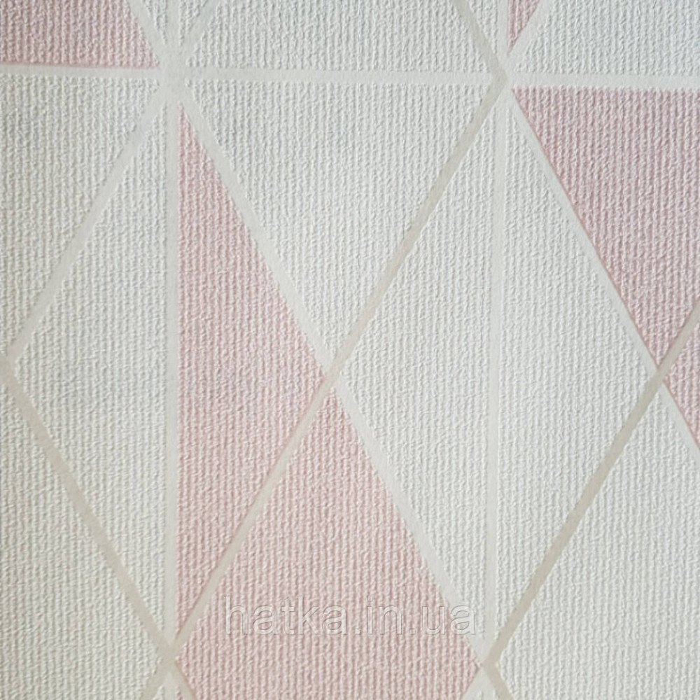 Шпалери вінілові на флізеліні Marburg Chelsea 0.53х10 квадрати ромби рожеві білі сріблясті смуги Київ - фото 3