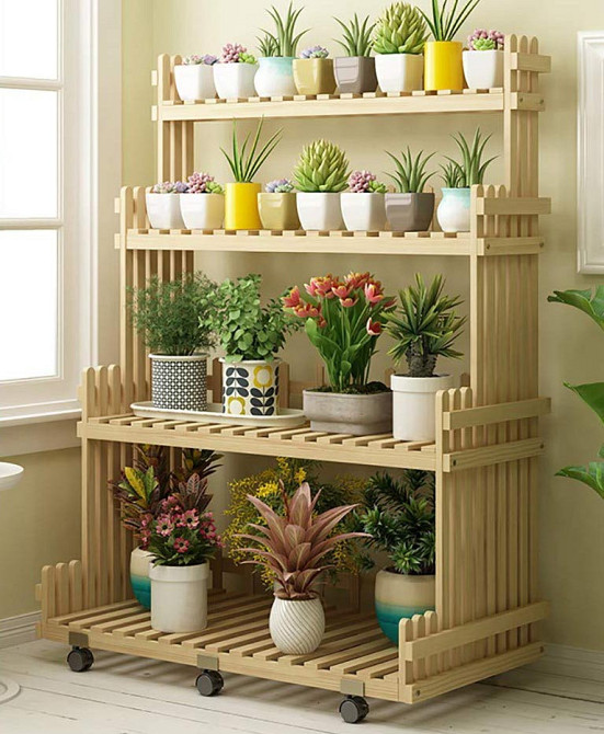 Підставка для квітів "Албуфейра 100" на коліщатках ваніль Миколаїв - фото 1