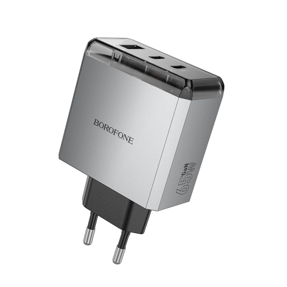 Мережевий зарядний пристрій BOROFONE BN22 Lena PD65W(2C1A) charger(EU) Metal Gray Одеса