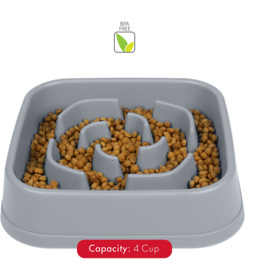 Посуд для собак Dexas Миска Slow Maze Feeder квадратна для повільного годування 960 мл світло-сіра (0084297309923) Вінниця - фото 4