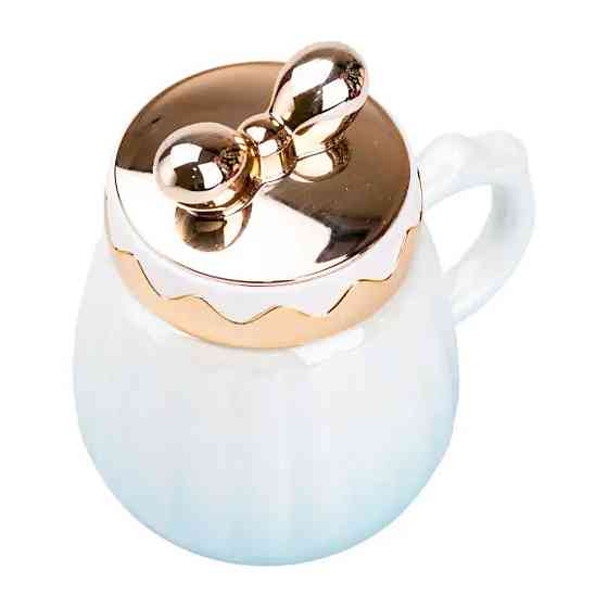 Чашка фарфоровая 500 мл с крышкой, голубая Киев