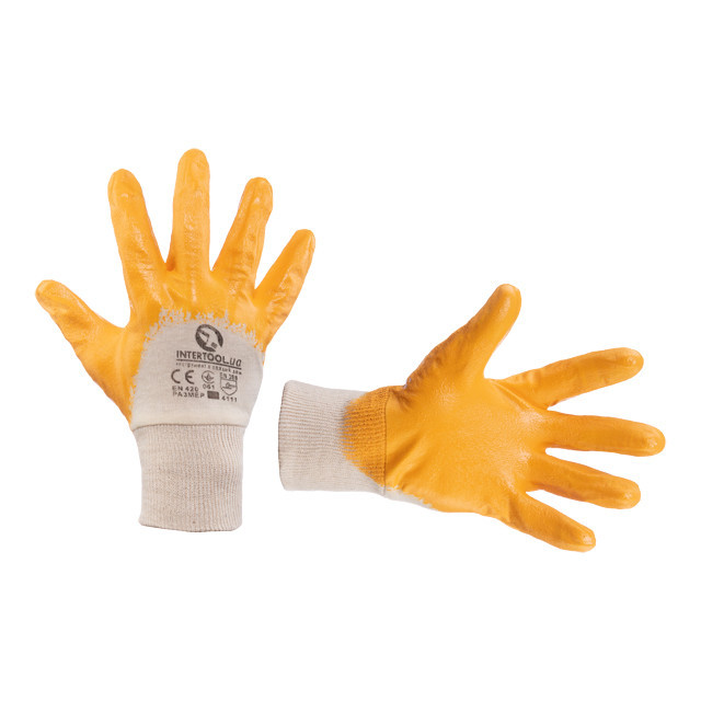 Рукавичка трикотажна бавовняна з 3/4 покриттям з нітрилу, 8", жовта INTERTOOL SP-0108 Київ - фото 1