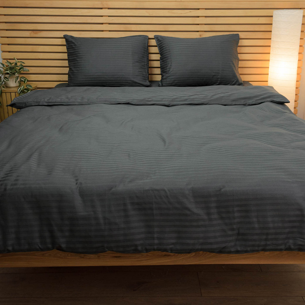 Постільна білизна Сімейна Страйп Сатин комплект 125 г/м2 YouStar (Графіт) 2 х 50х70 Суми - фото 1