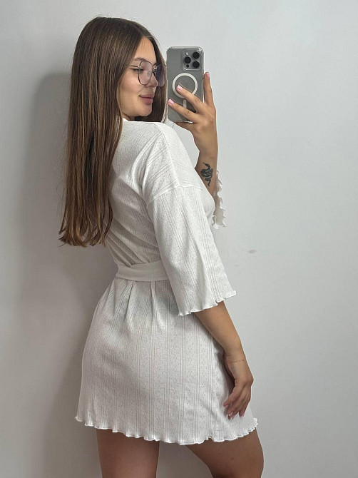 Домашний халат из трикотажа бамбук Молочный XL/2XL Харьков - изображение 3