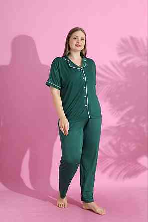 Жіноча зручна піжама-двійка: сорочка та штани батал Зелений, 54 Одеса