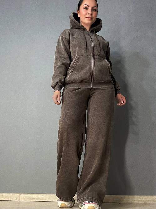 Костюм жіночий Joy One 2166-11 утеплений варений худі зі штанами палаццо коричневий, коричневий, XL Київ - фото 1