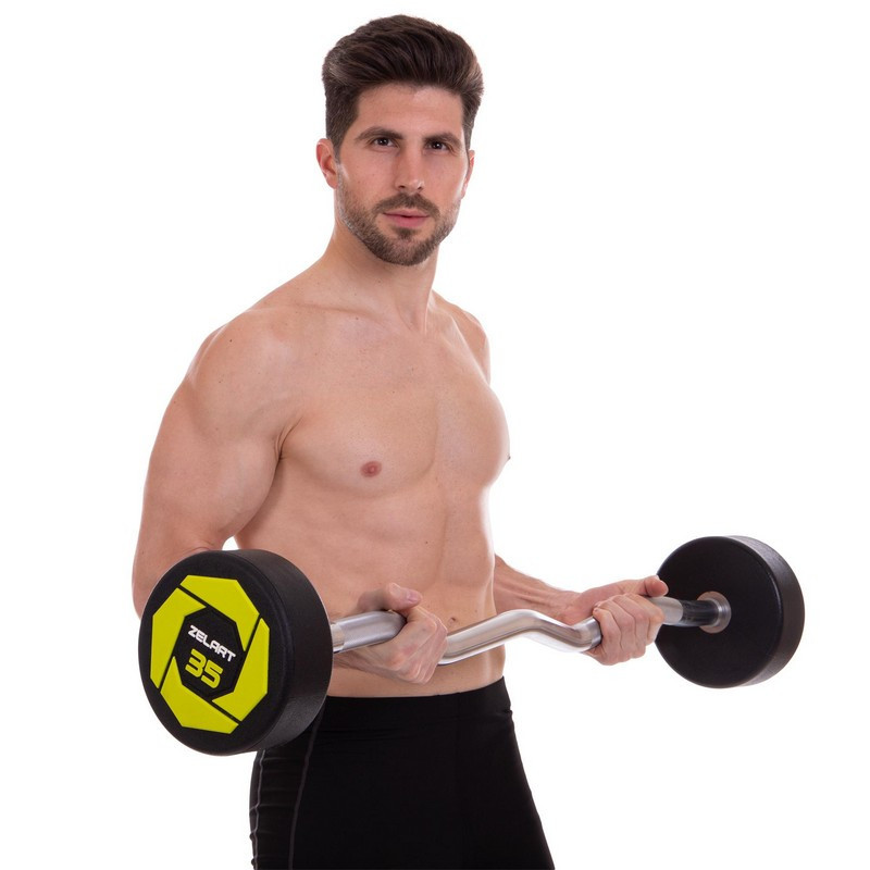 Штанга фіксована вигнута поліуретанова Zelart 2690-35 довжина 110 см 35 кг Київ - фото 7