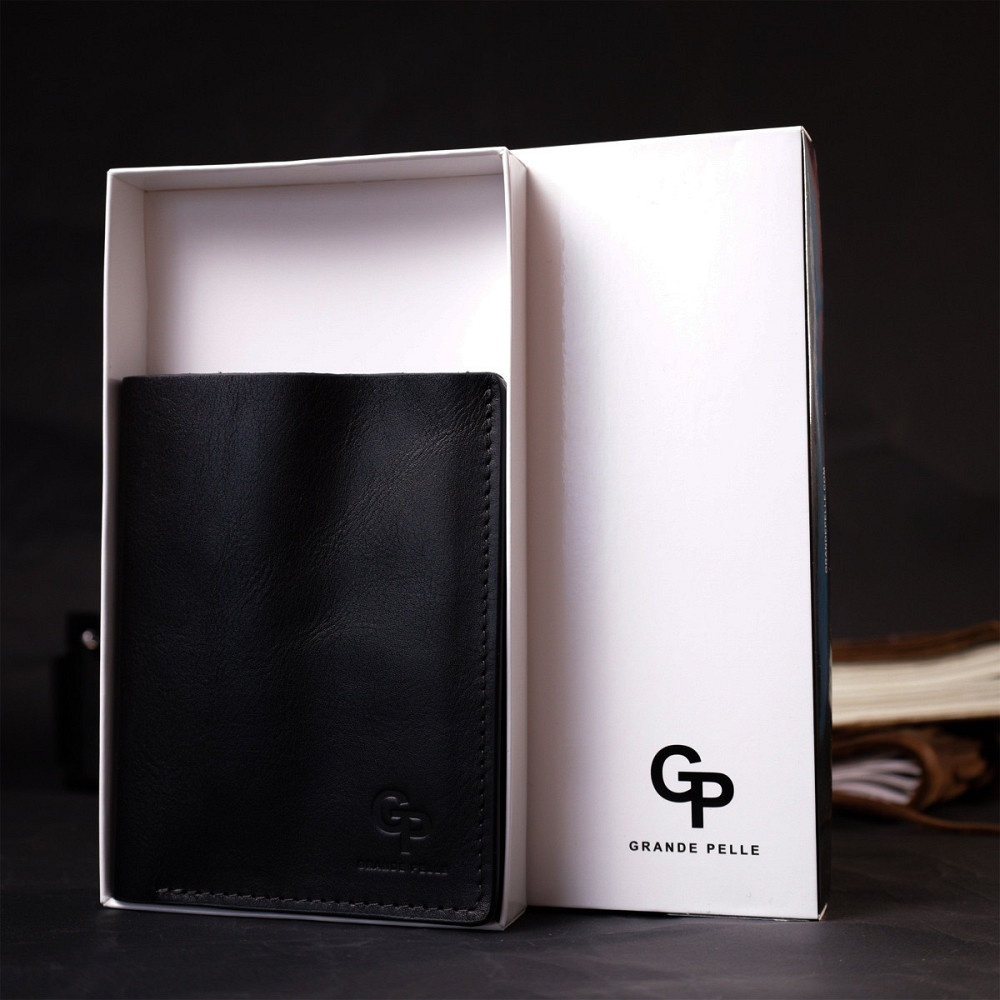 Стильне шкіряне портмоне з утримувачем для Apple AirTag GRANDE PELLE 11625 Чорний Київ - фото 10