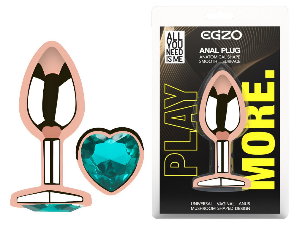 Анальна пробка з кристалом EGZO - Rose Gold Heart Plug Marine size M Sex Aura Київ - фото 1