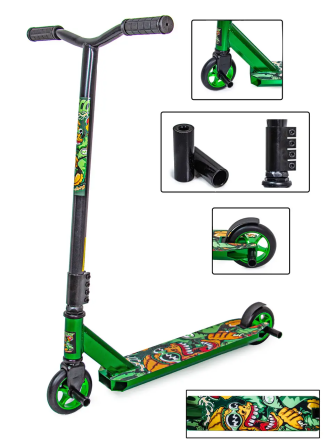 Самокат для трюків LEONE Scale Sports. Підшипники ABEC-9, 110 мм колеса, пеггі до комплекту. Колір зел Одеса