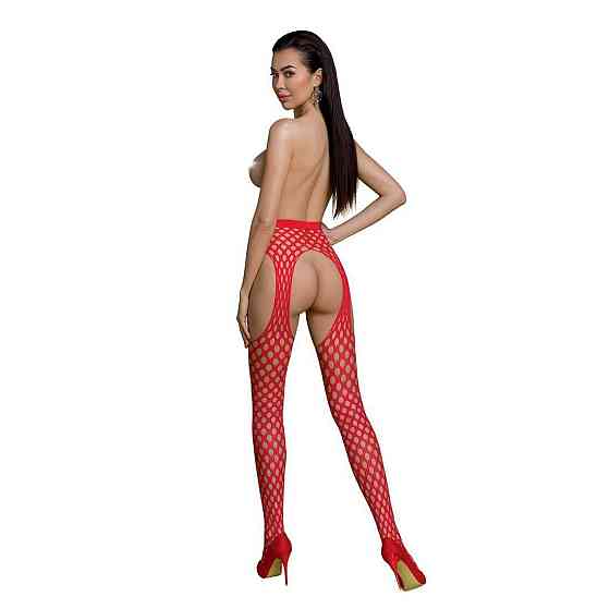 Еротичні колготки-бодістокінг Passion ECO S003 red, з доступом, імітація підв’язок Sex Aura Київ