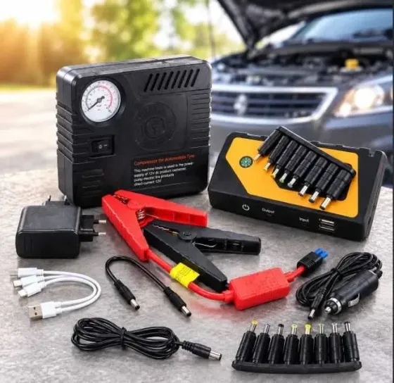 Пускозарядний пристрій для авто з компресором Jump Starter 9980/50800 мАг: бустер 12V, повербанк із крокодилами Одеса