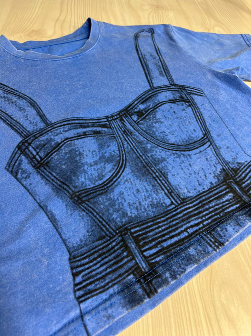 Футболка женская A-N 2732 вареная короткая широкая рисунок корсет бра, синий, one size Киев - изображение 9