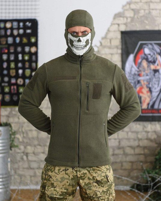 Свитер на змейке олива флисовый теплый мужской Одесса - изображение 1