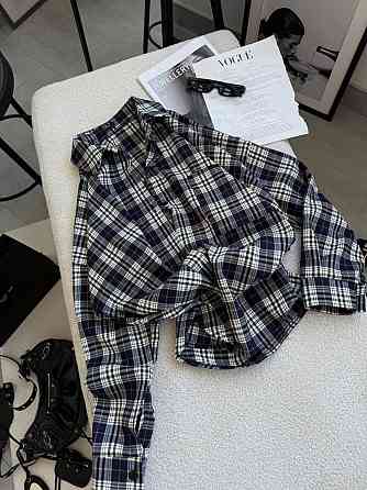 Жіноча класична сорочка в карту оверсайз крою костюмний тіар Синій Одеса