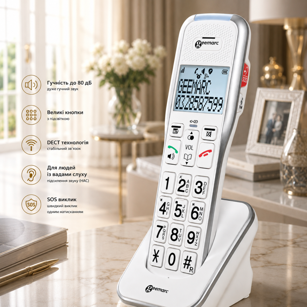 Додаткова телефонна трубка Gemarc Amplidect 595 HS для людей із вадами слуху, бездротовий DECT телефон гучний 80дБ Київ - фото 8