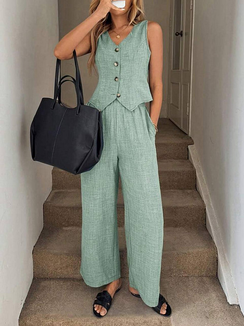 Жіночий базовий брючний костюм двійка: жилет і брюки льон бохо Одеса - фото 2