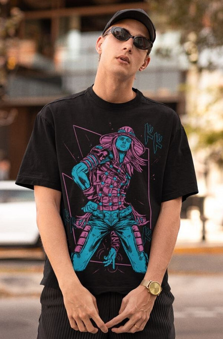 Футболка чоловіча з аніме принтом Гйро Зеппелі Джоджо С оверсайз (S/M/L) Чорний AnimeJ1204 Дніпро - фото 2