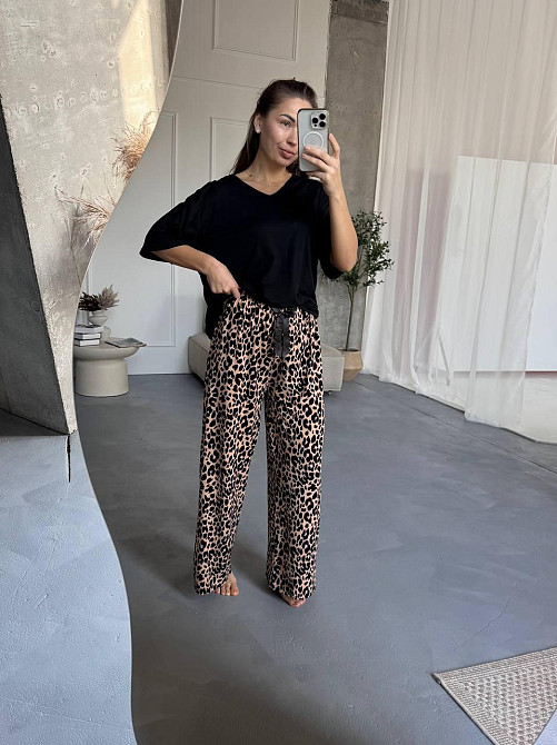 Жіночий домашній комплект двійка: футболка + леопардові штани котон 48/52 Одеса - фото 5