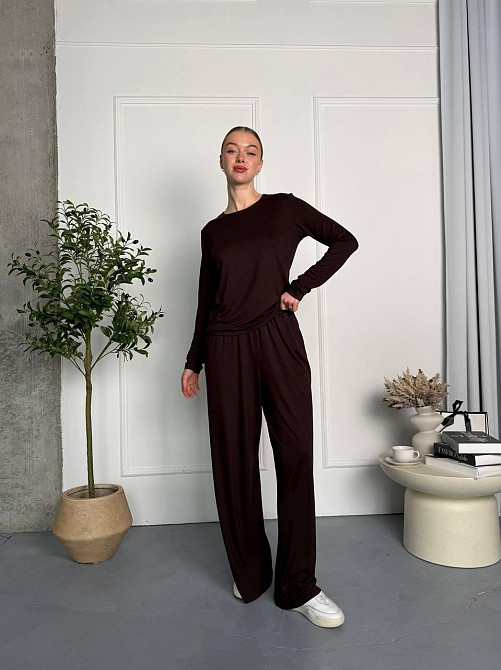 Женский базовый повседневный костюм из легкой вискозы Шоколад Одесса - изображение 7