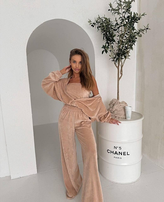 Жіночий плюшевий костюм трійка: кофта топ і штани з велюру Одеса - фото 1