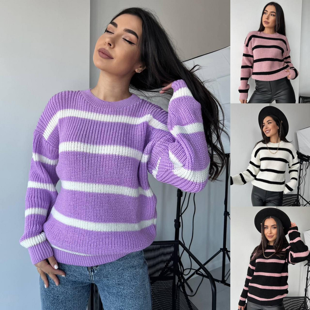 Жіночий стильний в'язаний светр зі смугами.  42-48р Київ - фото 4