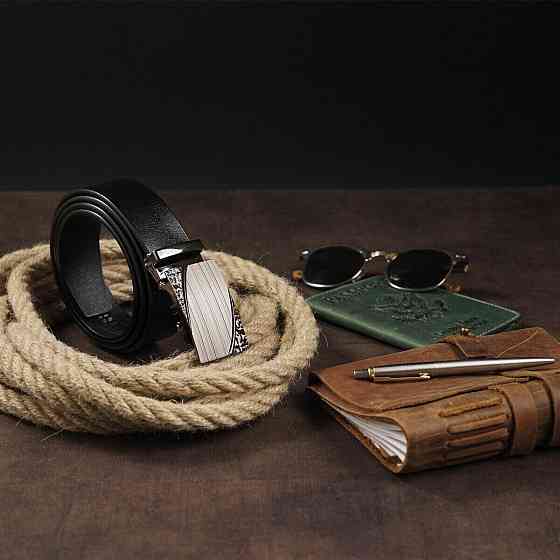 Ремень с автоматической пряжкой с узором Vintage 20251 Черный Киев