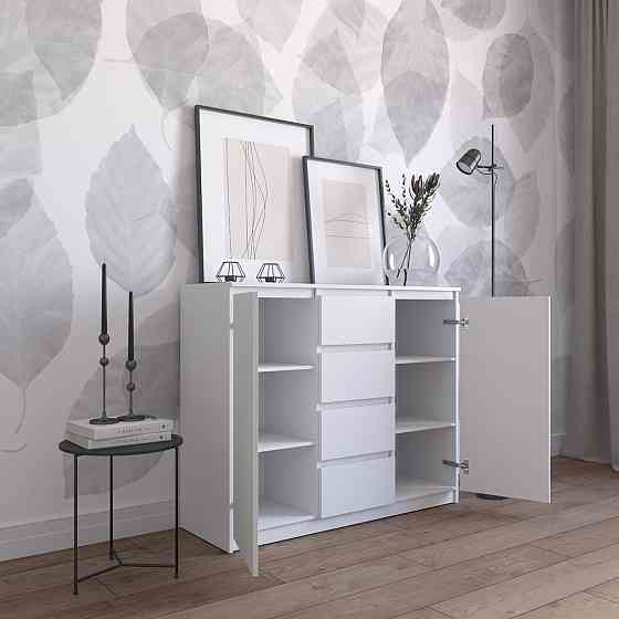 Комод VAYS R-11 Бетон-Білий фасад, 4 шухляди та 2 відділення з полицями, без ручок, ЛДСП, 120×40×98 см - для спальні, вітальні, передпокою Львів