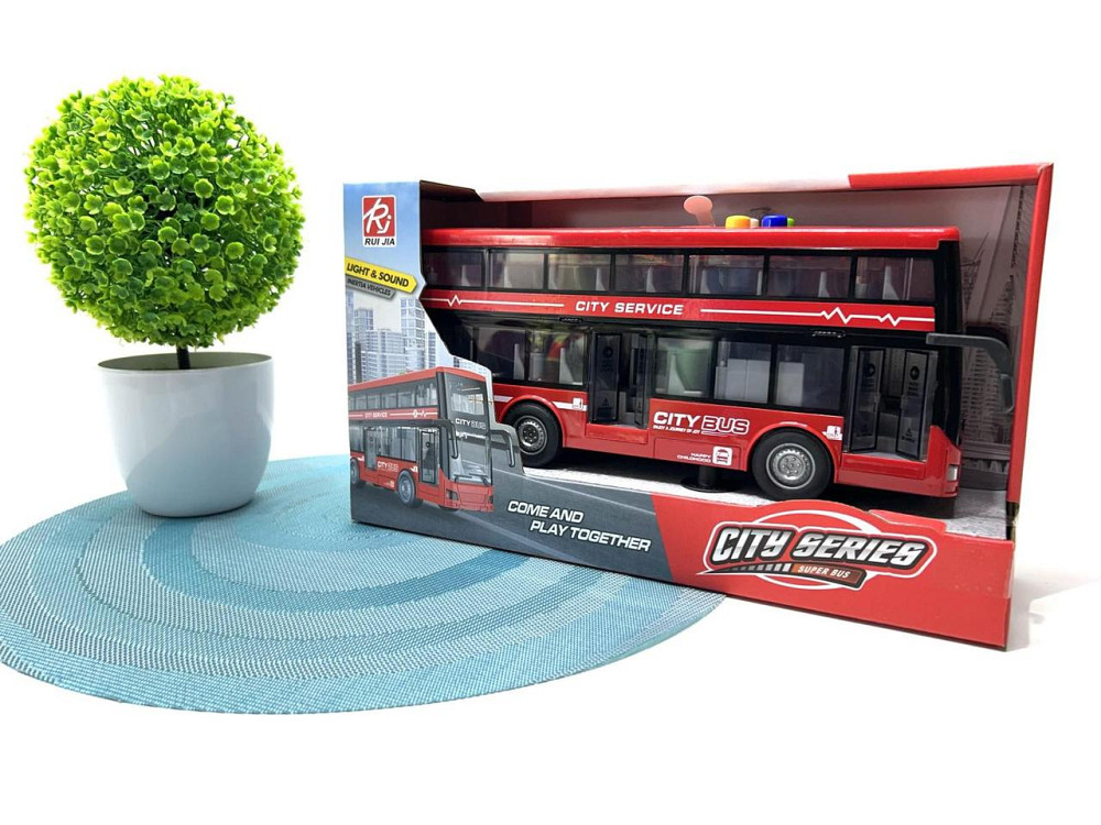 Автобус інерційний двоповерховий світло звук двері відкриваються гумові колеса Червоний (RJ5504) Чернигов - изображение 2