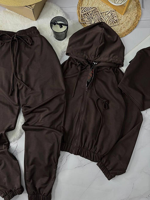 Жіночий повсякденний костюм трійка: кофта топ і штани двонитка. Шоколад, 42/44 Одеса - фото 8