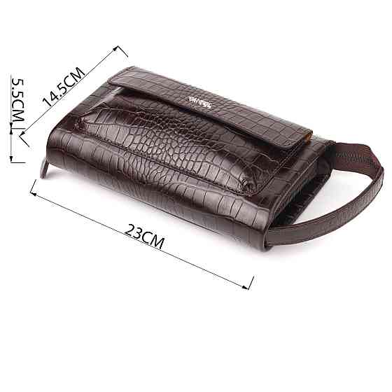 Удобный клатч для мужчин из натуральной фактурной кожи с тиснением под крокодила CANPELLINI 21561 Коричневый Киев