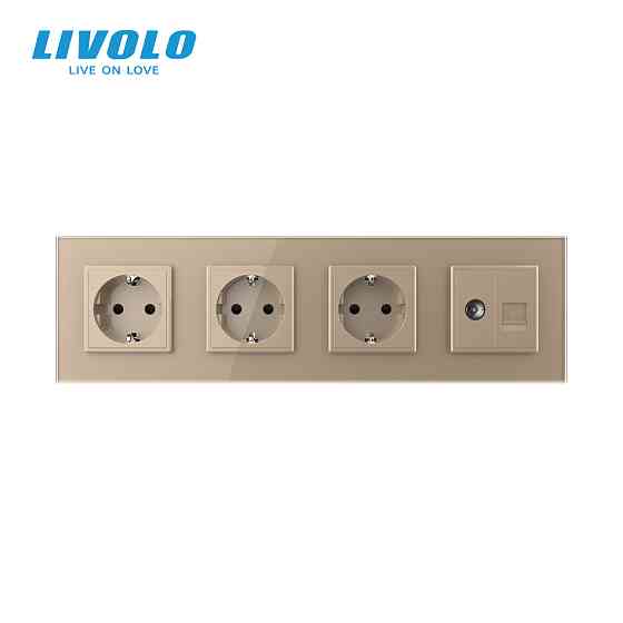 LIVOLO Розетка чотиримісна комбінована Силова Інтернет ТБ Livolo золото скло (VL-C7C3EU1C1V-13) Коломия