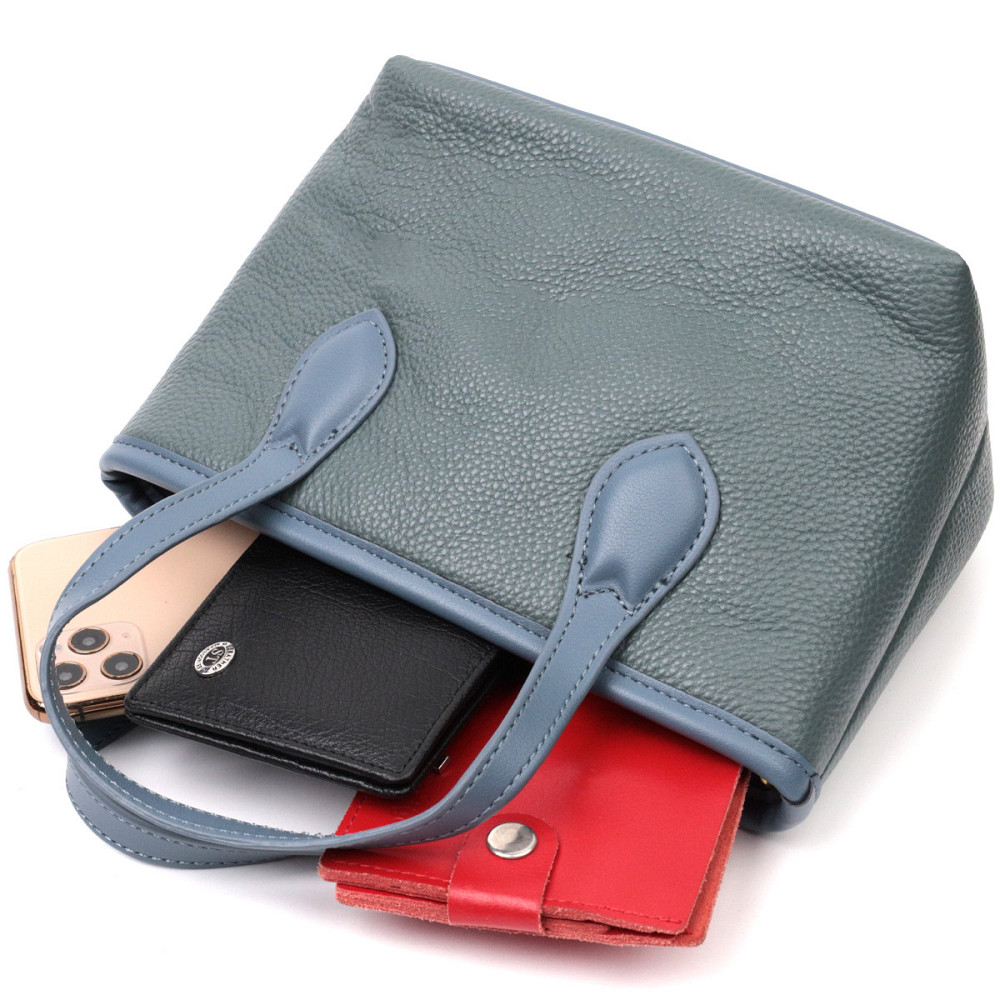 Елегантна сумка з двома ручками з натуральної шкіри Vintage 22282 Блакитна Київ - фото 7